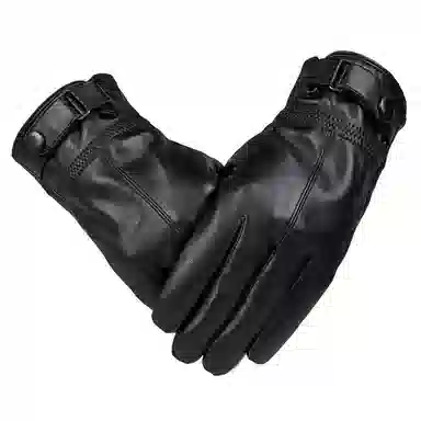 上海故事 时尚加绒加厚外出骑车防风防寒出行防水保暖 羊皮革 绒线手套 男款 黑色