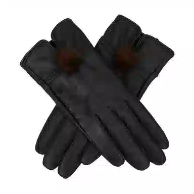 上海故事 真皮加绒加厚保暖外出骑行防风防寒防泼水可触屏 羊皮革 绒线手套 女款 黑色