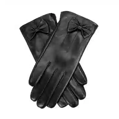 上海故事 真皮加绒加厚保暖外出骑行防风防寒防泼水可触屏 羊皮革 绒线手套 女款 黑色