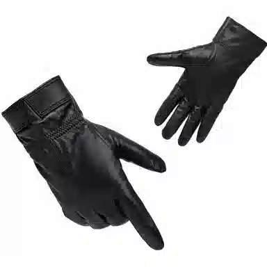 上海故事 时尚加绒加厚外出骑车防风防寒出行防水保暖 羊皮革 绒线手套 男款 黑色
