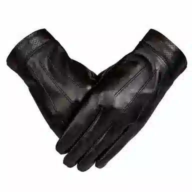 上海故事 时尚加绒加厚外出骑车防风防寒出行防水保暖 羊皮革 绒线手套 男款 黑色