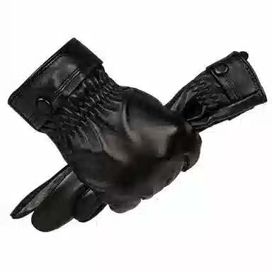 上海故事 时尚加绒加厚外出骑车防风防寒出行防水保暖 羊皮革 绒线手套 男款 黑色