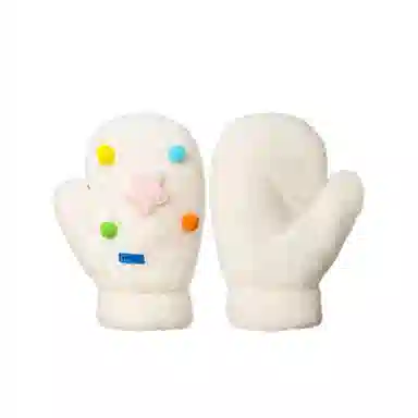 浪莎 星星糖豆可爱搞怪毛绒连指手套女生冬季保暖加绒加厚毛茸茸学生护手套 涤纶 绒线手套 女款