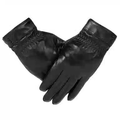 上海故事 时尚加绒加厚外出骑车防风防寒出行防水保暖 羊皮革 绒线手套 男款 黑色