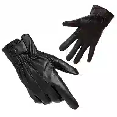 上海故事 时尚加绒加厚外出骑车防风防寒出行防水保暖 羊皮革 绒线手套 男款 黑色