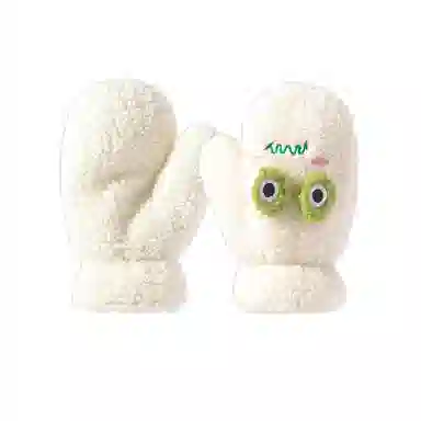浪莎 女生可爱小青蛙秋冬卡通加绒加厚防寒保暖连指全指学生手套 涤纶 绒线手套 女款