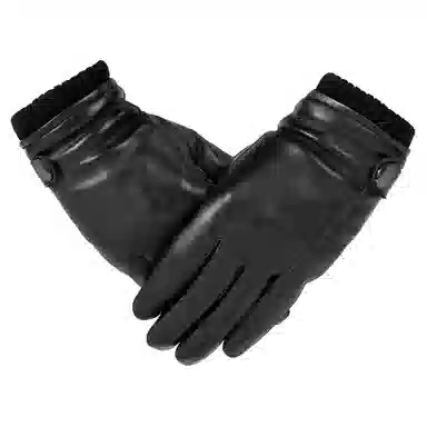 上海故事 时尚加绒加厚外出骑车防风防寒出行防水保暖 羊皮革 绒线手套 男款 黑色