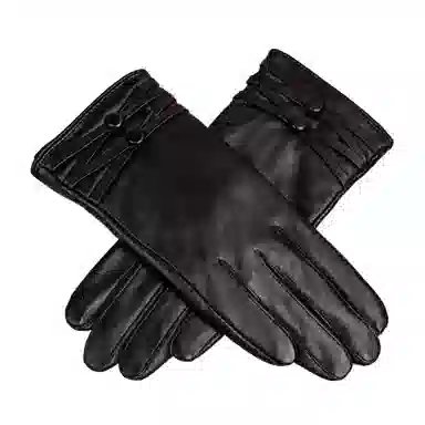 上海故事 真皮加绒加厚保暖外出骑行防风防寒防泼水可触屏 羊皮革 绒线手套 女款 黑色