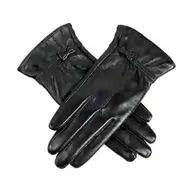 上海故事 真皮加绒加厚保暖外出骑行防风防寒防泼水可触屏 羊皮革 绒线手套 女款 黑色