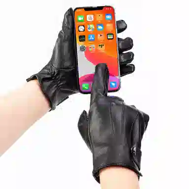 上海故事 时尚加绒加厚外出骑车防风防寒出行防水保暖 羊皮革 绒线手套 男款 黑色