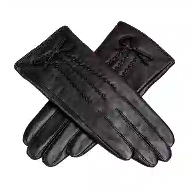 上海故事 真皮加绒加厚保暖外出骑行防风防寒防泼水可触屏 羊皮革 绒线手套 女款 黑色