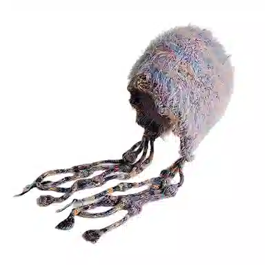 北极绒 韩版多巴胺撞色毛绒护耳帽秋冬防寒保暖百搭流苏雷锋帽手工编织 羊毛混纺 绒线帽 男女同款情侣款