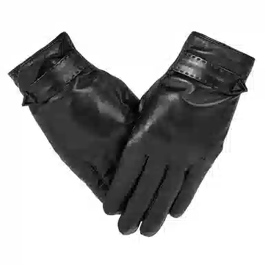 上海故事 时尚加绒加厚外出骑车防风防寒出行防水保暖 羊皮革 绒线手套 男款 黑色