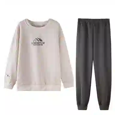 欧迪芬 圆领家居服长袖长裤套头可爱防寒保暖可外穿睡衣套装 女款 图色