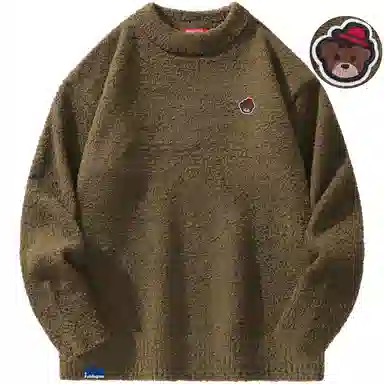 帕丁顿熊 基础款休闲慵懒风小熊胸针纯色宽松保暖加厚针织衫 男女同款