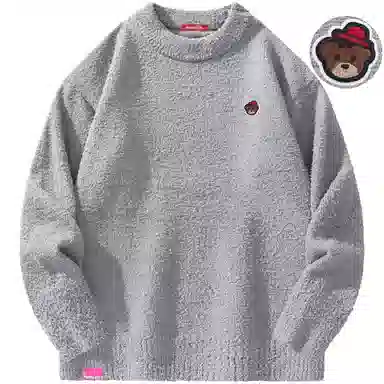 帕丁顿熊 基础款休闲慵懒风小熊胸针纯色宽松保暖加厚针织衫 男女同款