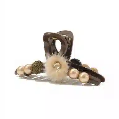 如花梦 韩版 秋冬鲨鱼夹后脑勺发勺发量多盘 可爱毛绒抓夹 亚克力 发夹 女款