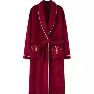 秀黛 刺绣长款家居服可外穿保暖睡袍 女款