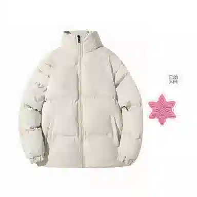 棉购 美式甜美纯色立领保暖基础款百搭棉服 女款 米杏色