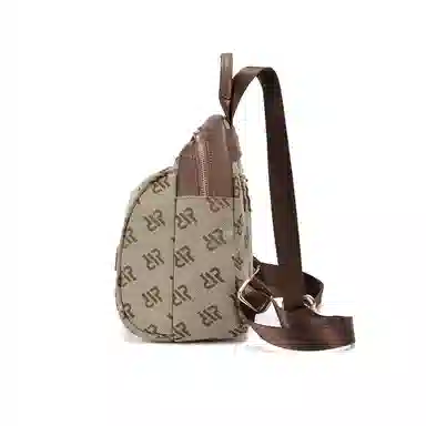 红蜻蜓 小众图案设计休闲简约日常通勤时尚百搭 织物 双肩包 女款 咖啡色