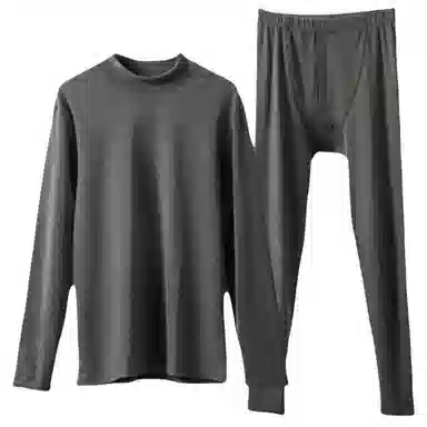 兰缪 双面磨毛德绒中领内衣黑科技阳离子防风护颈高弹亲肤柔软舒适锁温蓄热抑菌透气无痕基础打底保暖套装 男款