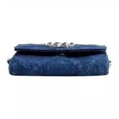 CHANEL Denim Chain Wallet Bag Navy Blue