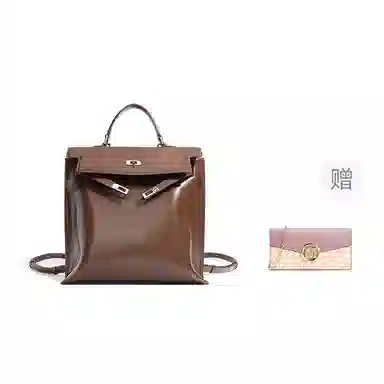 Fairwhale Classic Leather Backpack Black Khaki