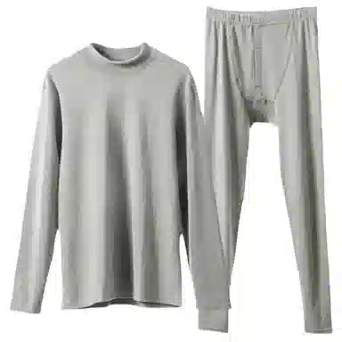 兰缪 双面磨毛德绒中领内衣黑科技阳离子防风护颈高弹亲肤柔软舒适锁温蓄热抑菌透气无痕基础打底保暖套装 男款