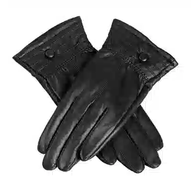 上海故事 真皮加绒加厚保暖外出骑行防风防寒防泼水可触屏 羊皮革 绒线手套 女款 黑色