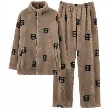 兰缪 时尚蓄热保暖立领开衫运动舒适透气长袖长裤可外穿家居服睡衣套装 男款 卡其色