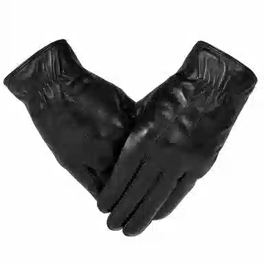 上海故事 时尚加绒加厚外出骑车防风防寒出行防水保暖 羊皮革 绒线手套 男款 黑色