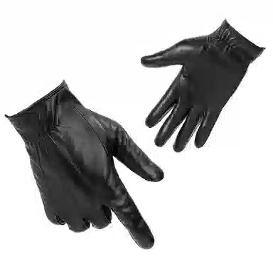 上海故事 时尚加绒加厚外出骑车防风防寒出行防水保暖 羊皮革 绒线手套 男款 黑色