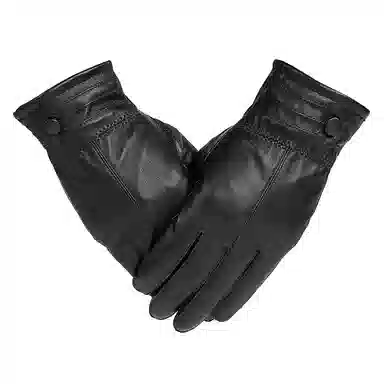 上海故事 时尚加绒加厚外出骑车防风防寒出行防水保暖 羊皮革 绒线手套 男款 黑色