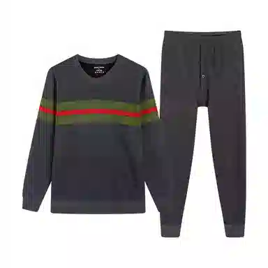 贴身领域 圆领加厚加绒青年可外穿秋衣秋裤保暖套装 男款