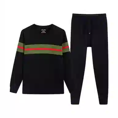 贴身领域 圆领加厚加绒青年可外穿秋衣秋裤保暖套装 男款