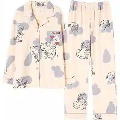 欧迪芬 可外穿家居服舒适休闲简约长袖睡衣套装 女款 尊贵小猫咪