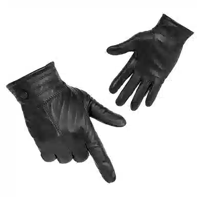 上海故事 时尚加绒加厚外出骑车防风防寒出行防水保暖 羊皮革 绒线手套 男款 黑色