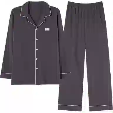 欧迪芬 纯色简约翻领舒适上衣亲肤长裤睡衣套装 男款 咖黑