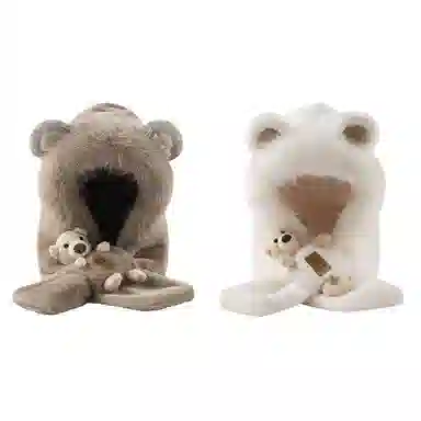 匹克 秋冬可爱卡通小熊亲肤毛绒加厚加绒保暖骑车防寒 聚酯纤维 斗篷帽 男女同款情侣款