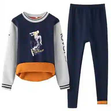 兰缪 圆领加厚黄金绒青少年家居服个性卡通涂鸦不易褪色防刮耐磨不易起球抗寒蓄热锁温舒适透气可外穿保暖套装 男款