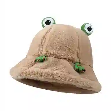 啄木鸟 可爱卡通网红青蛙帽子秋冬季加绒加厚保暖防寒甜美百搭显脸小盆帽 聚酯纤维 渔夫帽 男女同款情侣款