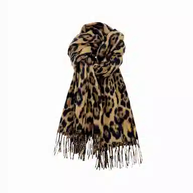 北极绒 高级感豹纹秋冬设计感流苏加厚披肩新款千禧辣妹保暖氛围感围脖韩系 绒线围巾 男女同款情侣款