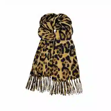 北极绒 高级感豹纹秋冬设计感流苏加厚披肩新款千禧辣妹保暖氛围感围脖韩系 绒线围巾 男女同款情侣款