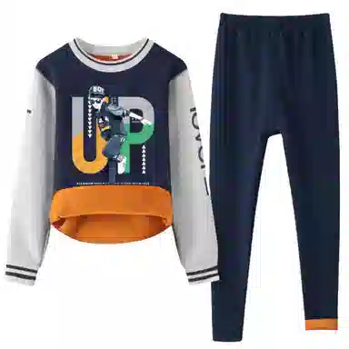 兰缪 圆领加厚黄金绒青少年家居服个性卡通涂鸦不易褪色防刮耐磨不易起球抗寒蓄热锁温舒适透气可外穿保暖套装 男款