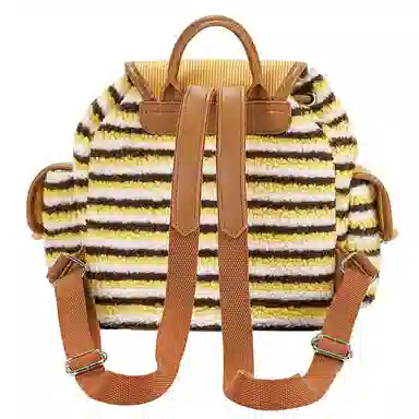 音魅 甜系格纹通勤旅行轻便 织物 双肩包 中号 女款 红色/黄色