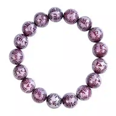 物㯖 国潮雕刻六字真言浅紫冰飘花佛珠招财纳福考试考研上岸绕指柔文艺民族风转运手持 好运 白玉菩提 手串 男女同款情侣款