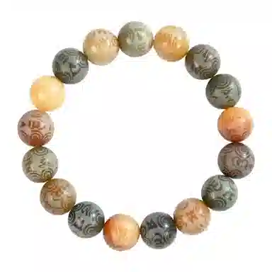 物㯖 国潮雕刻六字真言浅紫冰飘花佛珠招财纳福考试考研上岸绕指柔文艺民族风转运手持 好运 白玉菩提 手串 男女同款情侣款