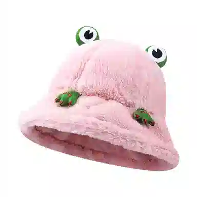啄木鸟 可爱卡通网红青蛙帽子秋冬季加绒加厚保暖防寒甜美百搭显脸小盆帽 聚酯纤维 渔夫帽 男女同款情侣款