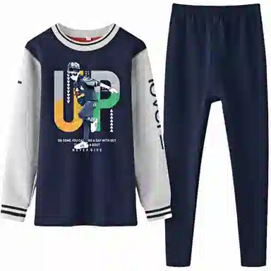 兰缪 圆领加厚黄金绒青少年家居服个性卡通涂鸦不易褪色防刮耐磨不易起球抗寒蓄热锁温舒适透气可外穿保暖套装 男款