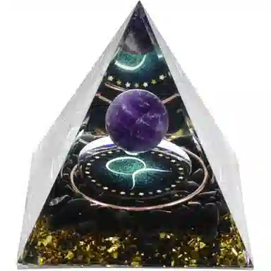 一点潮玩 十二星座 黑曜石水晶石金字塔摆件 玩具